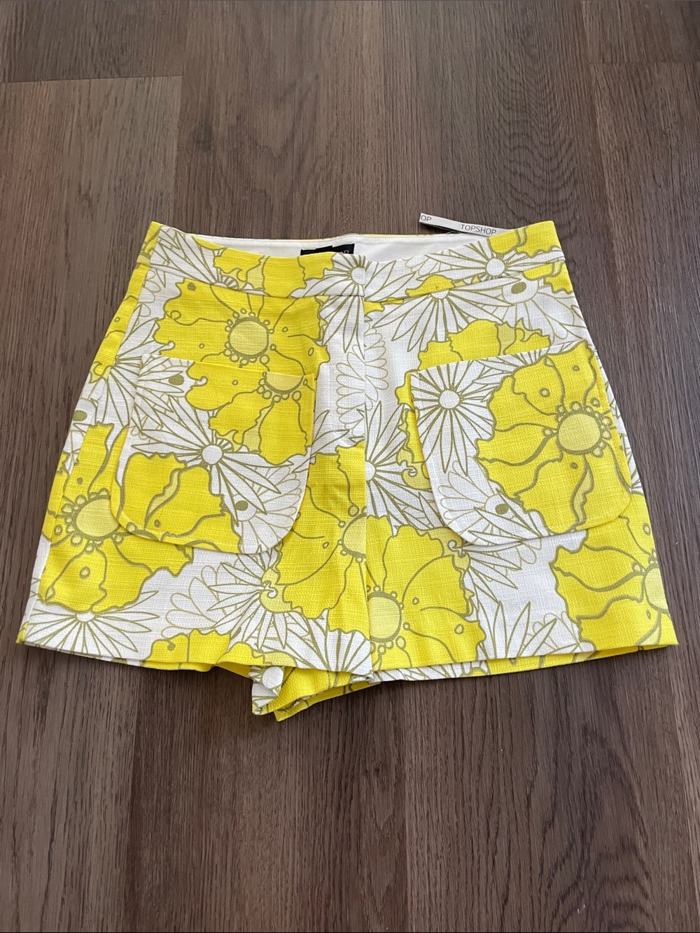 Topshop Yellow Floral Print Women Flower Shorts US 4 XS Retro